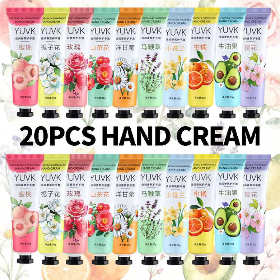 20PCS Crème pour les mains aux fleurs de fruits, hydrate en profondeur les mains, prévient les mains