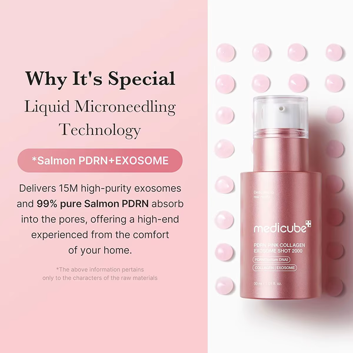 Medicube PDRN Shot d'exosome de collagène rose, liquide transparent rose, léger et absorbant rapidem