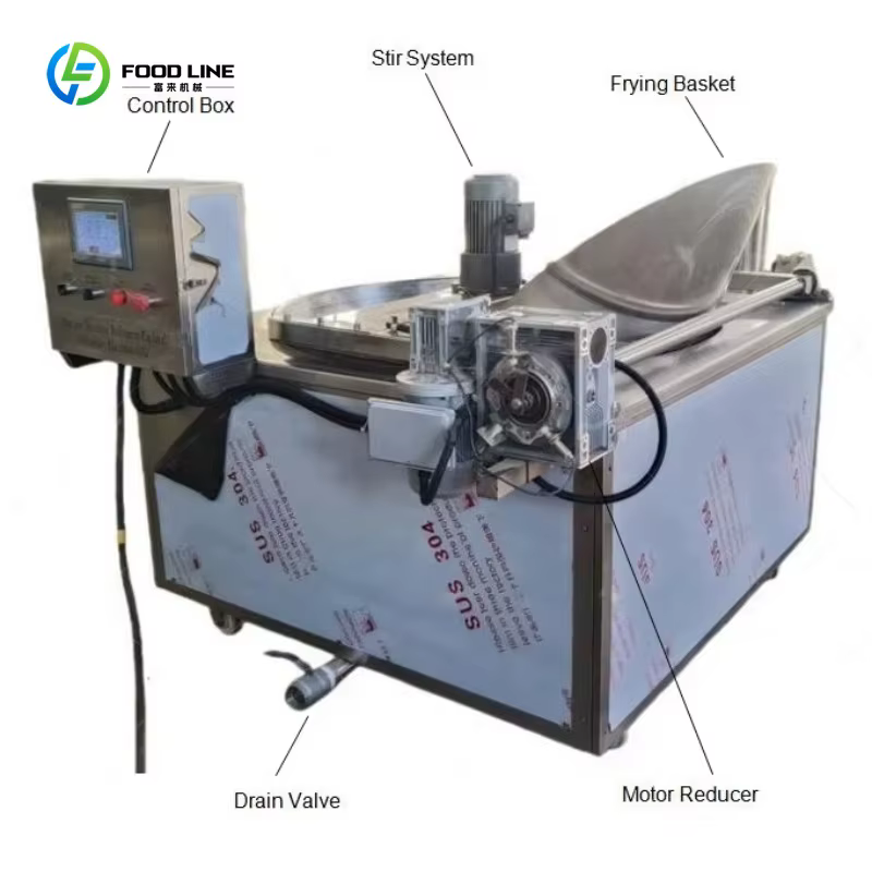 Friteuse électrique commerciale personnalisée de 450 L pour snacks frits, avec contrôle PLC automati