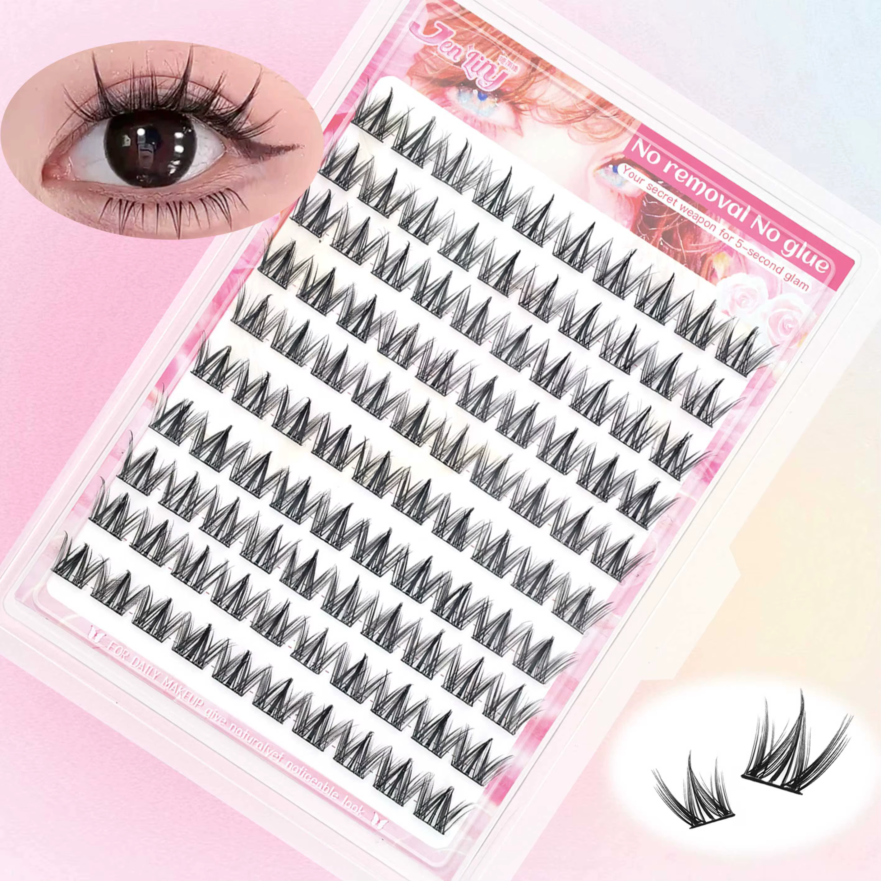 Kit d'extension de faux cils de style coréen : 100 grappes auto-adhésives, super douces et d'un aspe