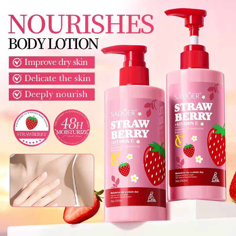 Lotion corporelle hydratante à la vitamine C et à la fraise, 250g/8.80fl.Oz, adaptée à tout le corps
