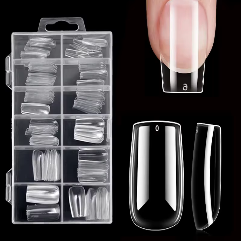Ensemble d'autocollants pour ongles transparents de 120 pièces, comprenant 12 tailles telles que des