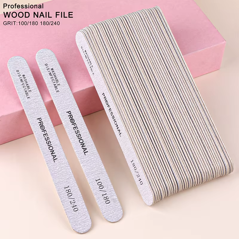 Limes à ongles en bois pour manucure, tampon en bois gris épais et droit, grain 100/180, pédicure pr