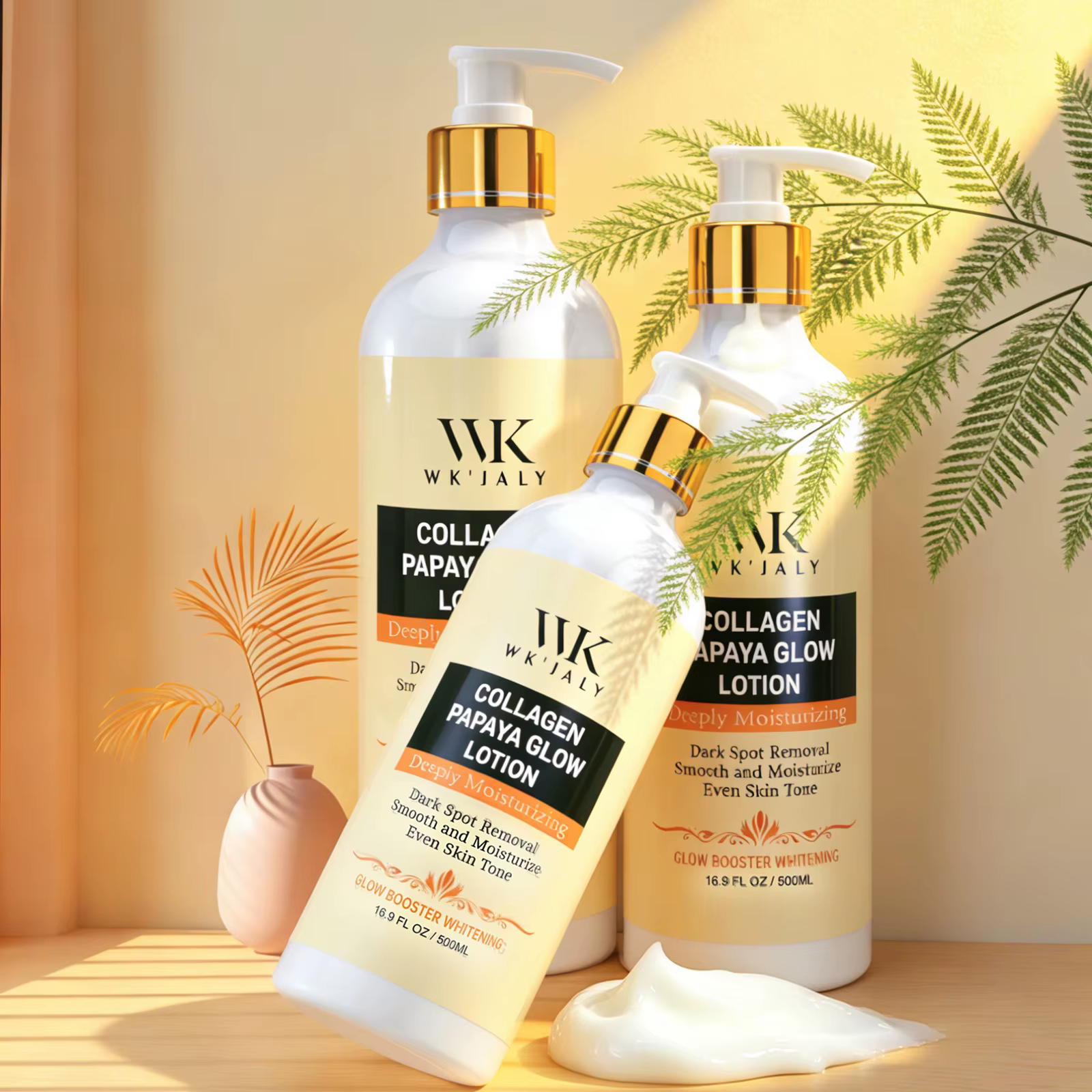 Lotion corporelle éclaircissante WK JALY Collagen Papaya Glow, hydratante, élimine les taches brunes