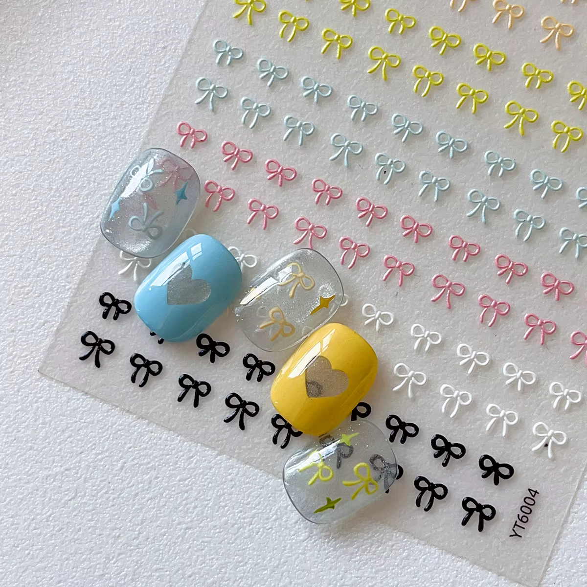 Autocollants pour Nail Art avec nœuds colorés en relief, Laser doux, or et argent, autocollants auto
