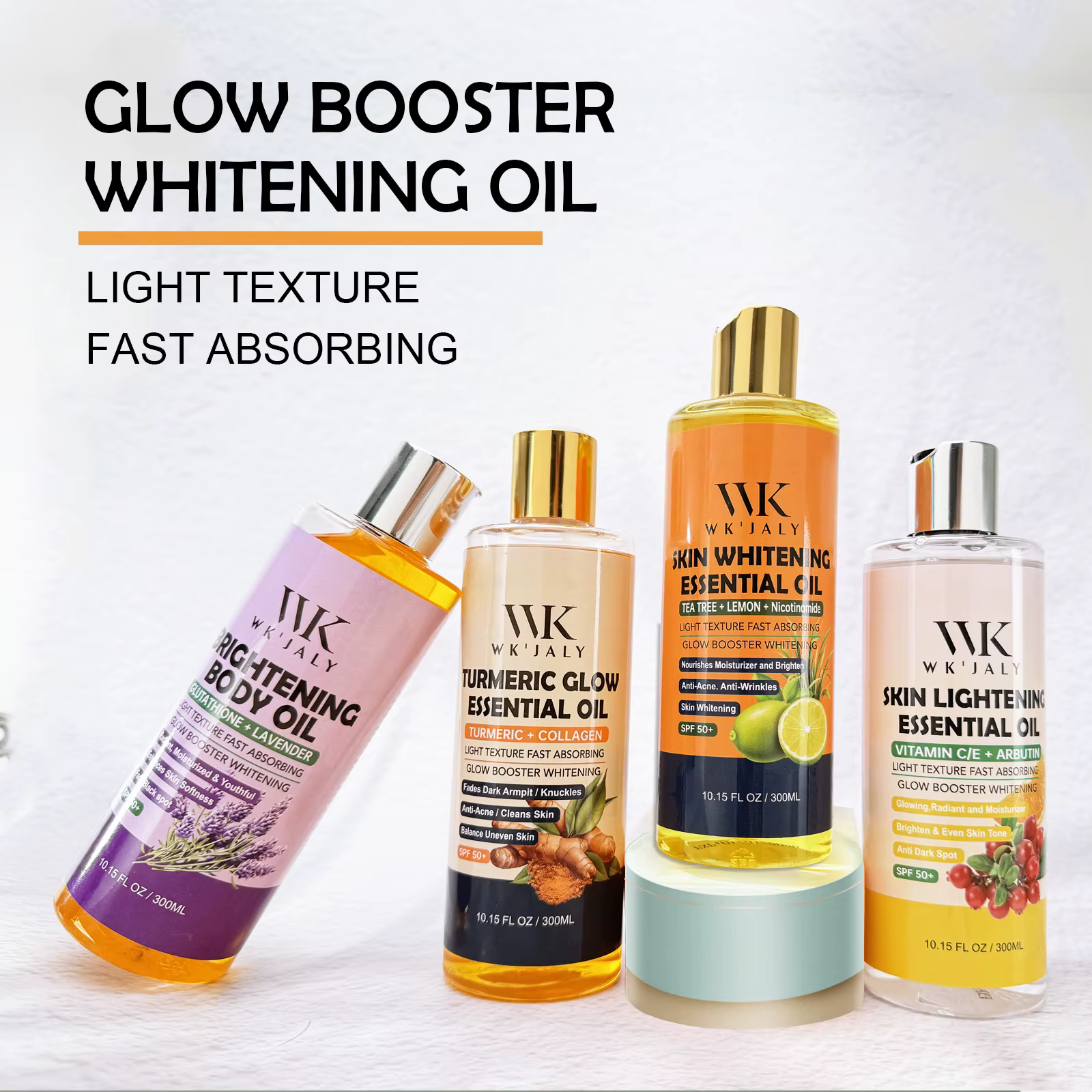 WK JALY Huile corporelle éclaircissante Niacinamide pour toute la peau, avec arbre à thé, citron, él