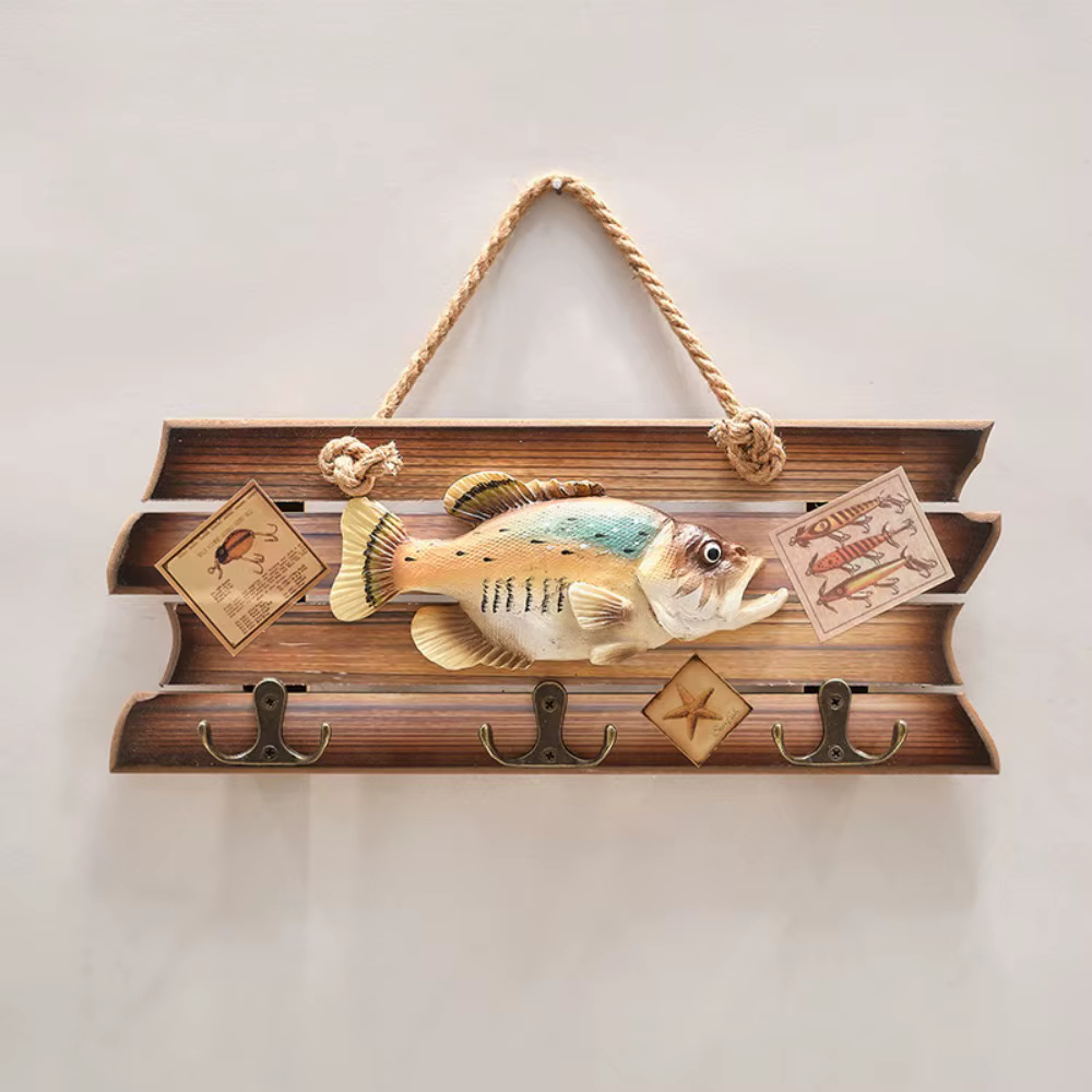 Pendentif de poisson de Simulation Unique, fait à la main, en bois réaliste, ornements muraux suspen