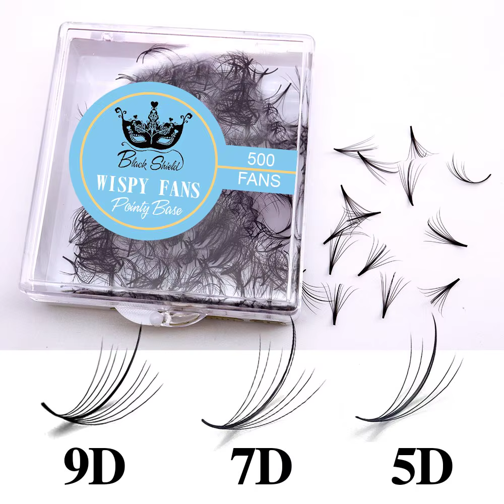 Extensions de cils en éventail 5D 7D 9D à base pointue, effet wispy, volume préformé, extensions en 