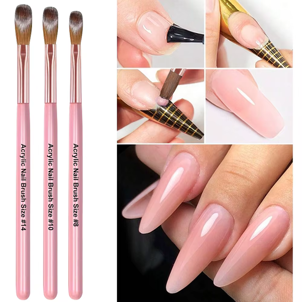 Brosse à ongles pour Application acrylique, 3 pièces, 8/10/14 # Pinceaux à ongles professionnels r