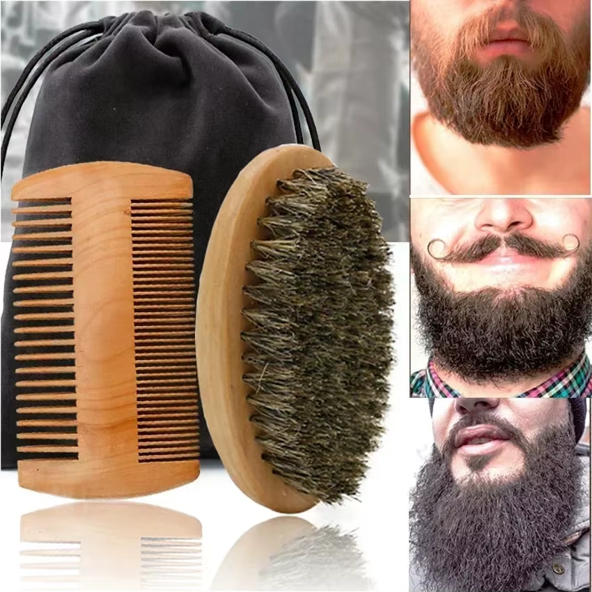 Brosse de rasage professionnelle en bois pour hommes, poils de sanglier souples, Kit de peigne à mou