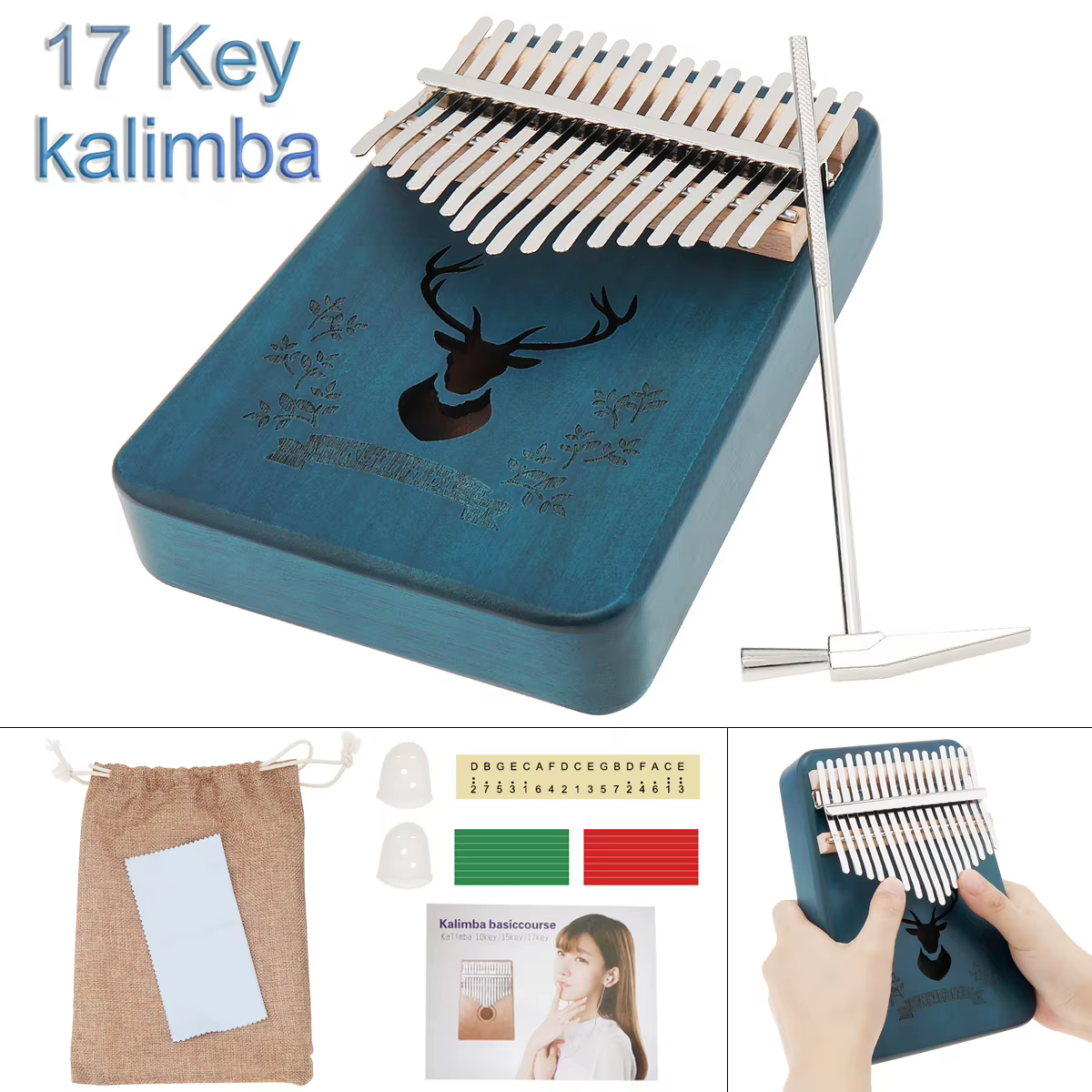 Piano à pouce avec marteau d'accord, instruments à clavier, 17 touches