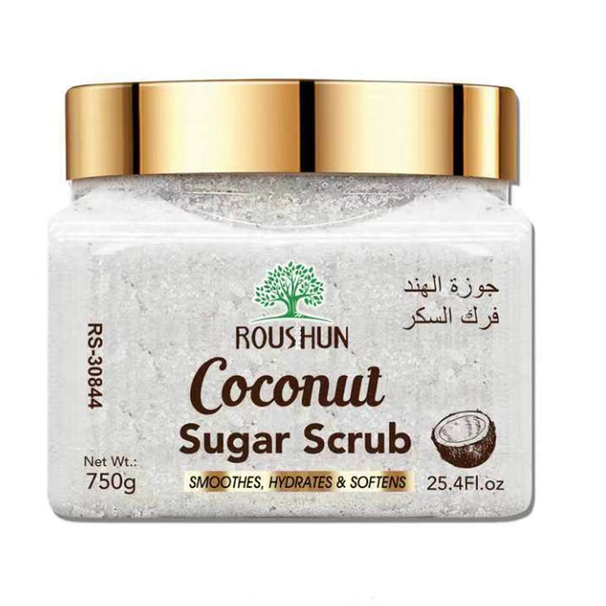 ROUSHUN Gommage au sucre de coco, grand format familial, gommage corporel doux pour un nettoyage en