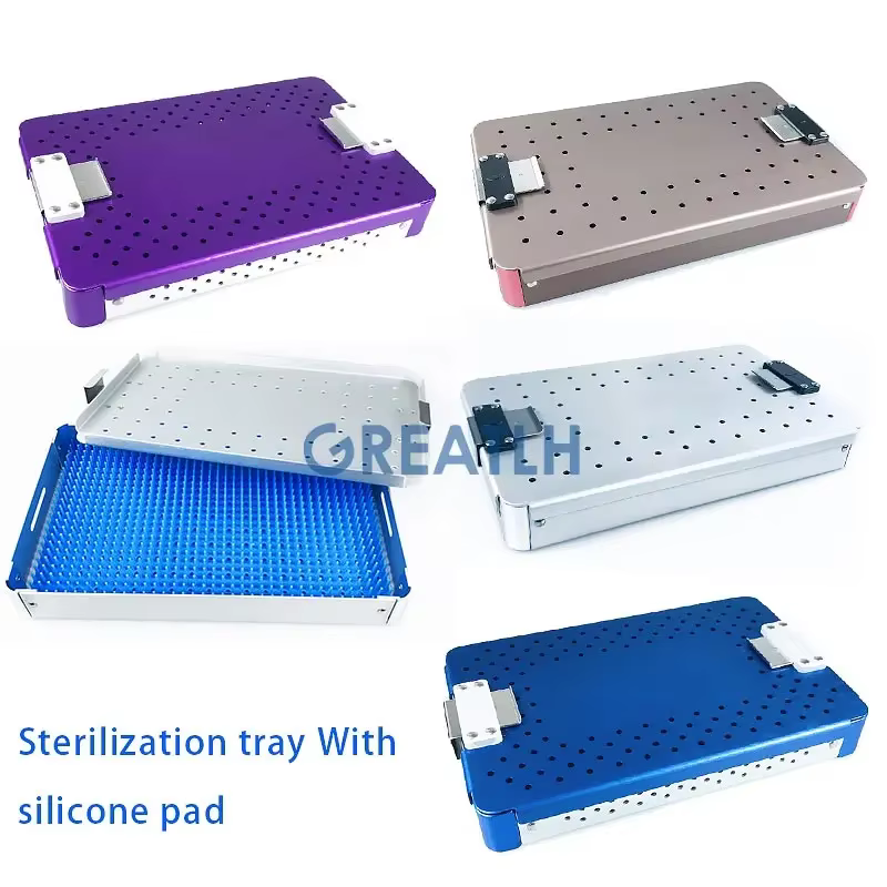 Boîte de stérilisation à plateau Autoclavable avec tapis en Silicone, Instruments en aluminium Autoc