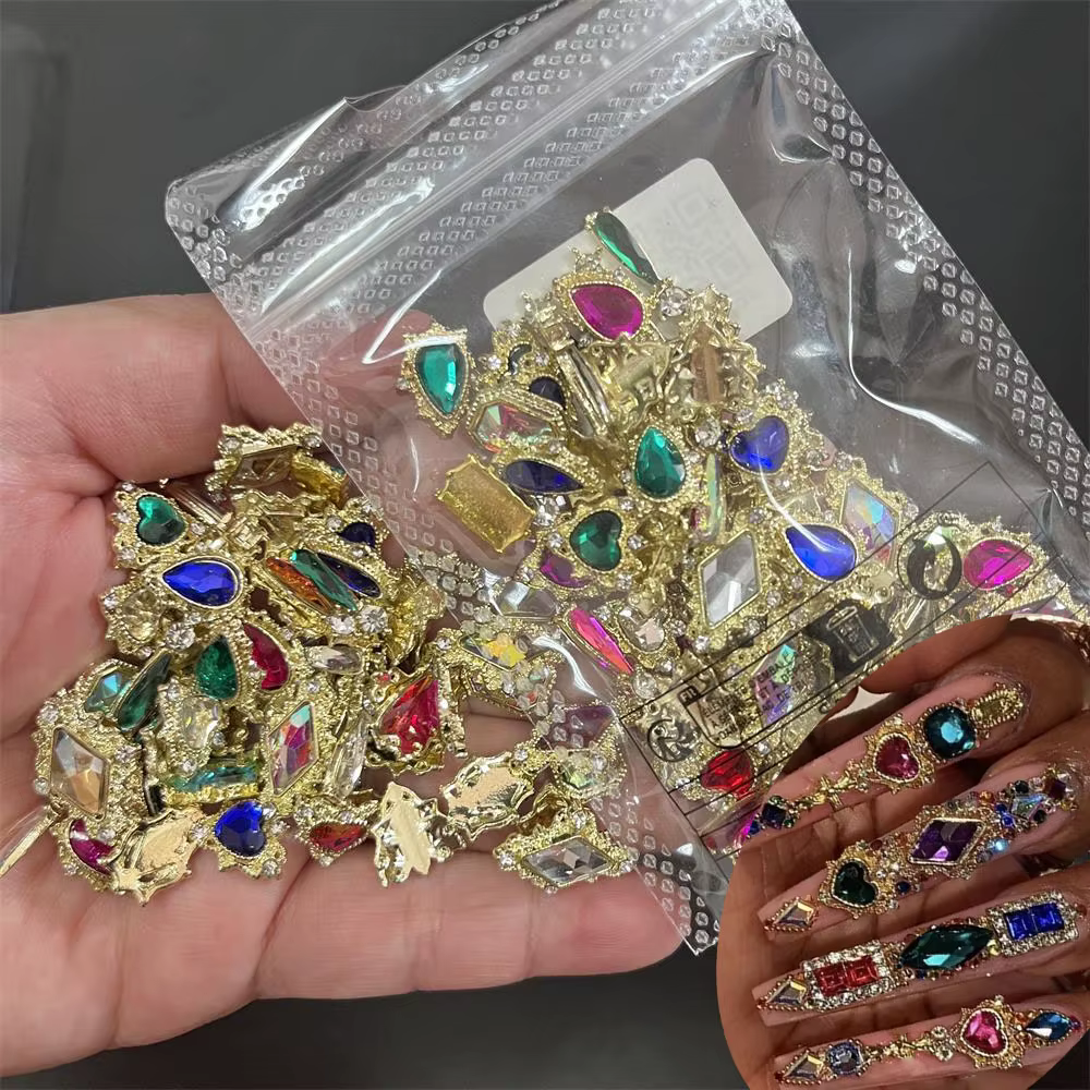Mélange de strass pour Nail Art, 60 pièces, cœur/carré/goutte d'eau, gros bijoux en cristal irisé AB