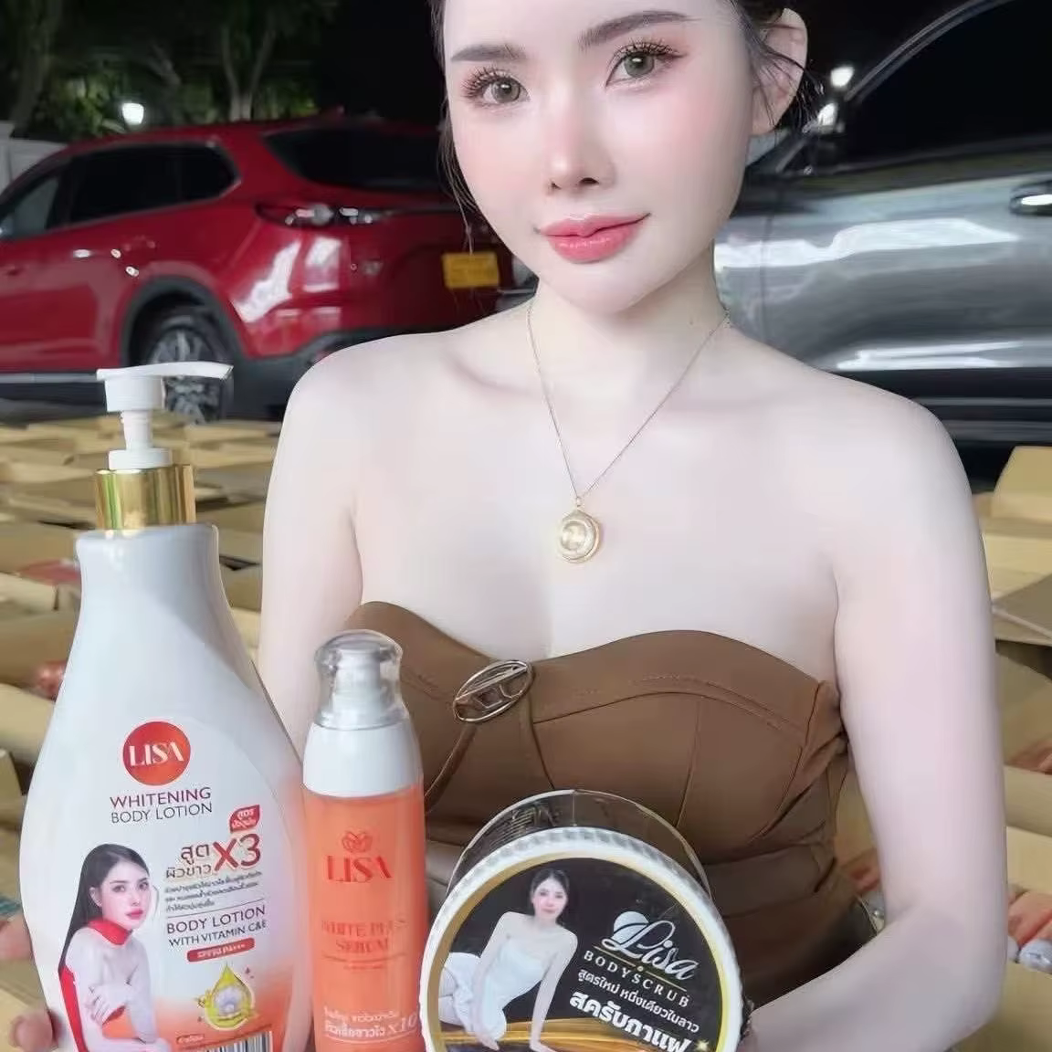Kit de soin de la peau LISA Whitens Set Thaïlande X3 Collagène, élimine les taches brunes, sérum, go