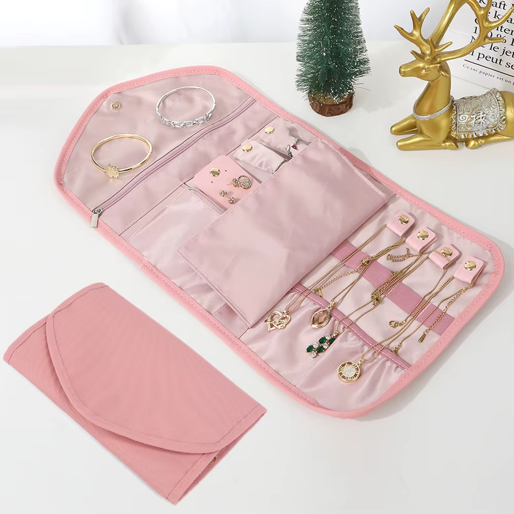Étui à bijoux portable, sac de rangement de voyage avec hauteur réglable, sac à accessoires haut de