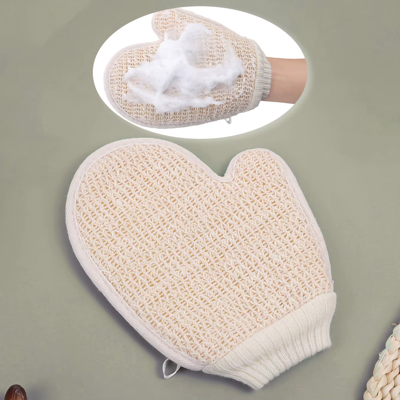 Gant de douche 2 en 1, gommage corporel, épurateur exfoliant doux en coton et lin naturel 1 pièce av