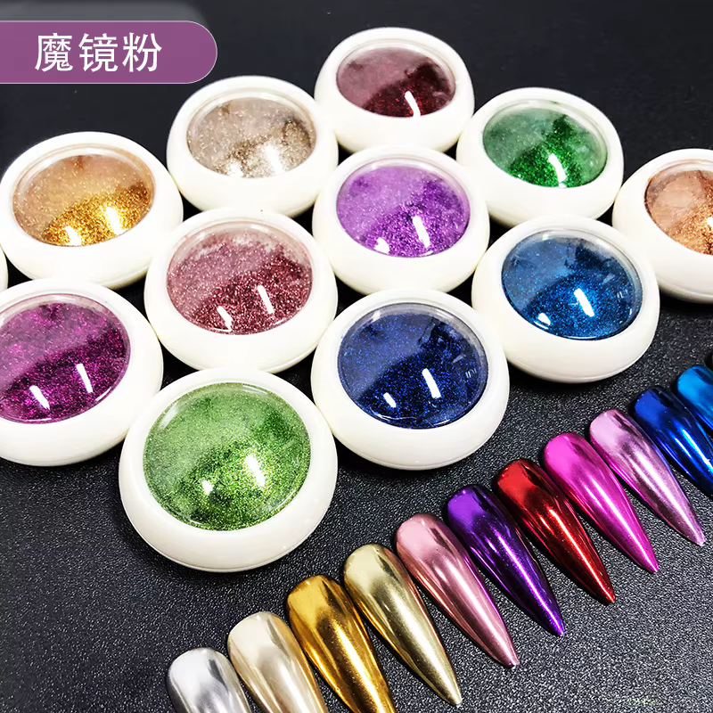 Miroir à ongles chromé scintillant, poussière colorée holographique, effet métallique, poudre pigmen