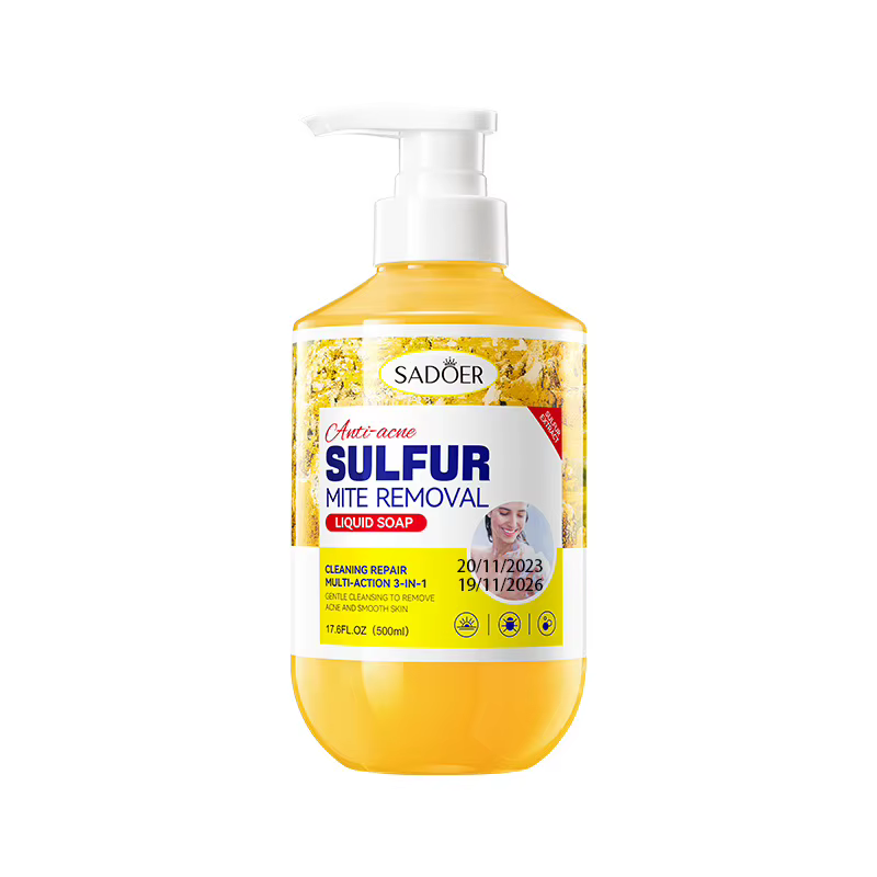 Gel Douche Anti-Acariens au Soufre 500ml – Nettoyage Profond, Contrôle du Sébum, Anti-Acné, Apaisant