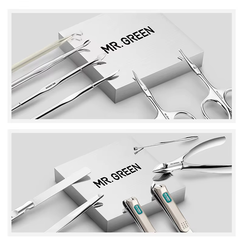 MR.GREEN-Kit de Manucure Professionnel en Acier Inoxydable, 12 en 1, Ensemble de Pédicure avec Étui 