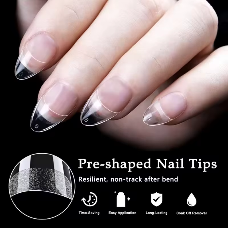 240 pointes d'ongles pré-filées en amande semi-coupées, clous à pression semi-mat XS, adaptés aux pe
