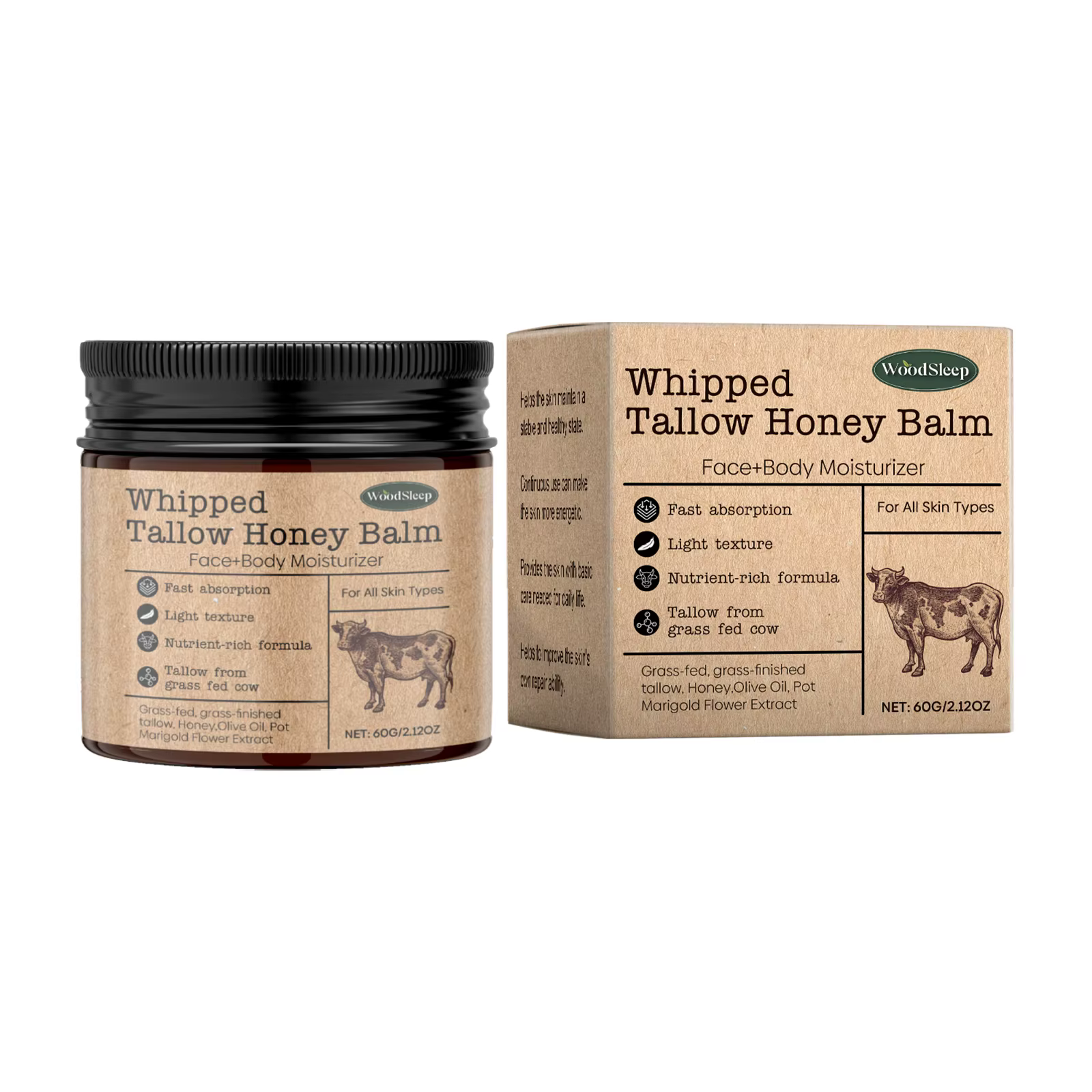 Woodsleep – baume fouetté au miel Tallow, améliore la sécheresse, douceur, resserre la peau, produit