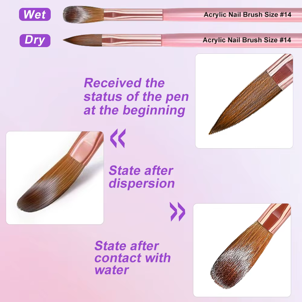 Brosse à ongles pour Application acrylique, 3 pièces, 8/10/14 # Pinceaux à ongles professionnels r