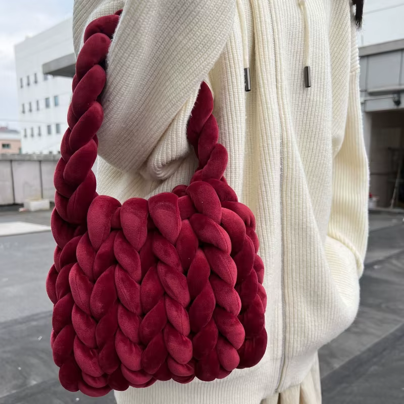Nouveau sac en velours bricolage sac tissé à la main cristal velours noyau filé fil tissé sac à main