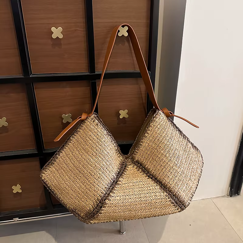 Sacs à main en paille tressée pour femmes, faits à la main, sac de voyage, sac de plage, sac à bando