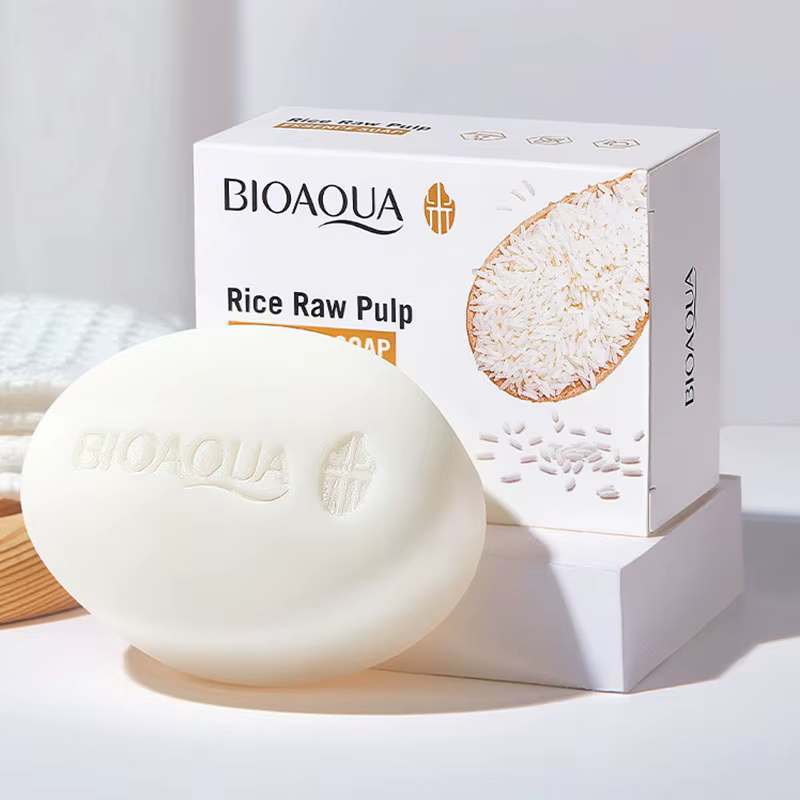 BIOAQUA savon pour le visage en pulpe brute de riz blanc mousse de lavage du visage nettoyant pour l