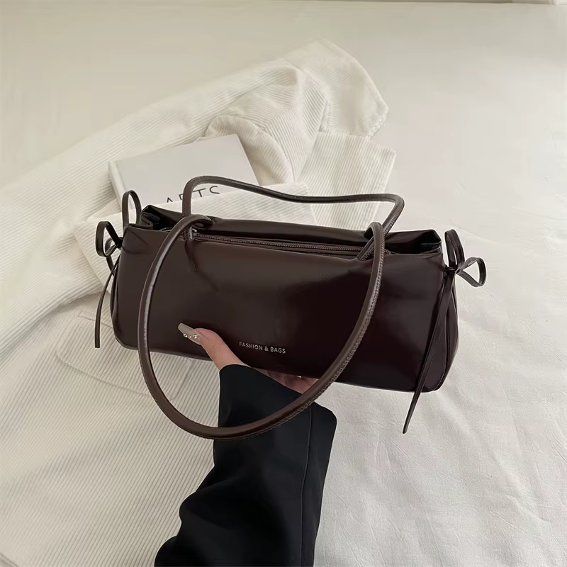Nouveau sac à main pour femme en PU souple de couleur unie avec nœud, sac à bandoulière, sac sous le