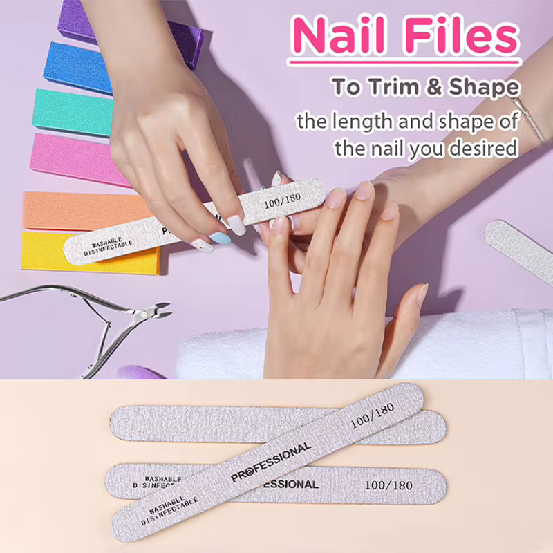 Limes à ongles en bois pour manucure, tampon en bois gris épais et droit, grain 100/180, pédicure pr