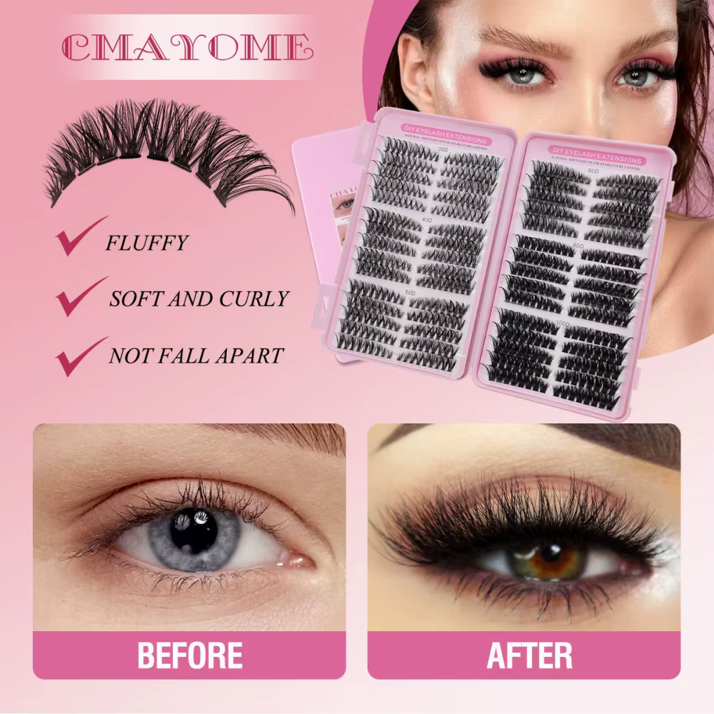 Une boîte de grappes de cils, 30 rangées d'extensions de faux cils, 30 + 40 + 50 + 60 + 80 + 100D ci