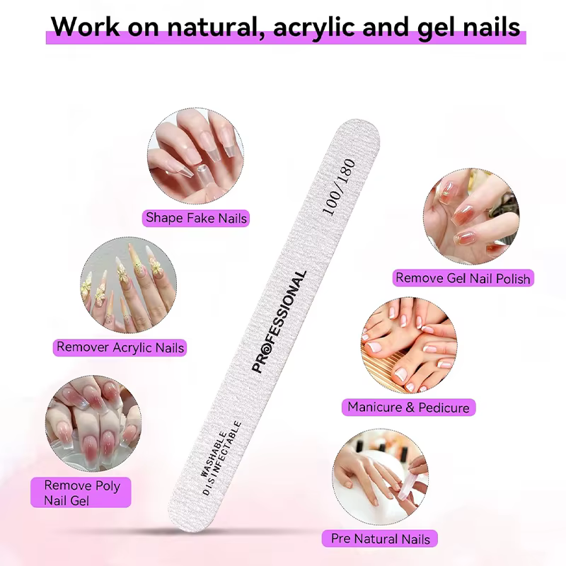 Limes à ongles en bois pour manucure, tampon en bois gris épais et droit, grain 100/180, pédicure pr
