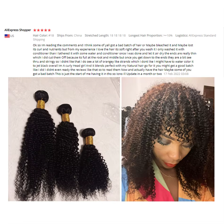 Mèches Mongoles Naturelles Remy Crépues et Bouclées, Extension de Cheveux Humains Afro avec Fermetur