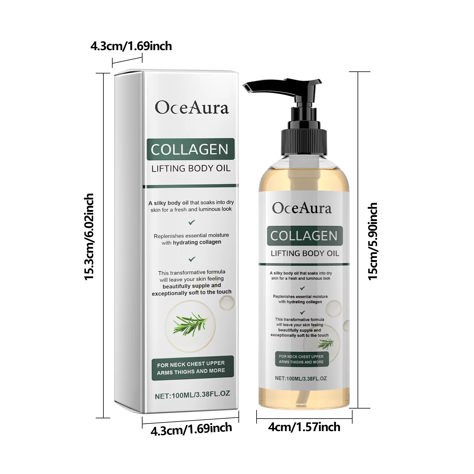 OceAura Huile corporelle de collagène hydratante huile essentielle de massage corporel pour peau sèc