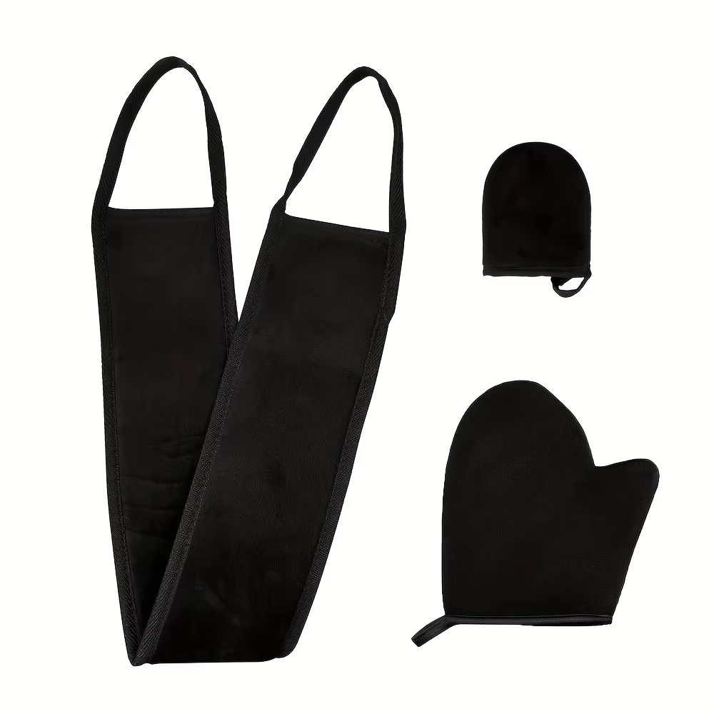 Kit d'auto-bronzage 3 pièces, comprend un applicateur pour le dos, des mini gants pour les doigts et