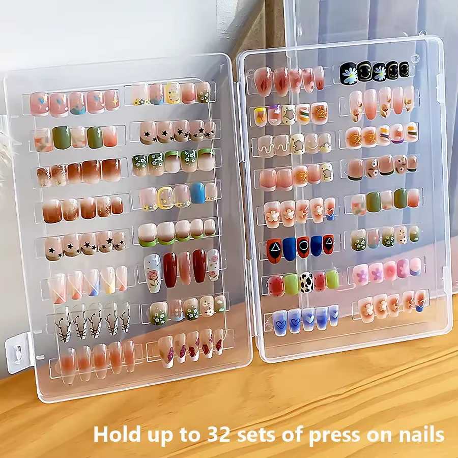 Boîte de rangement vide à pression sur les ongles, ensemble d'emballage pour faux ongles avec ruban 