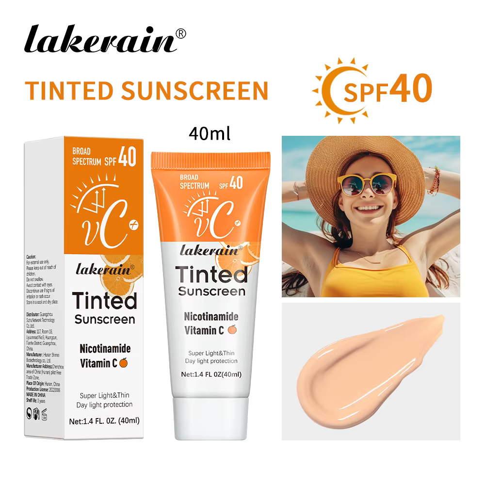 Crème solaire teintée à la vitamine C avec protection solaire minérale hydratante SPF 40 avec oxyde