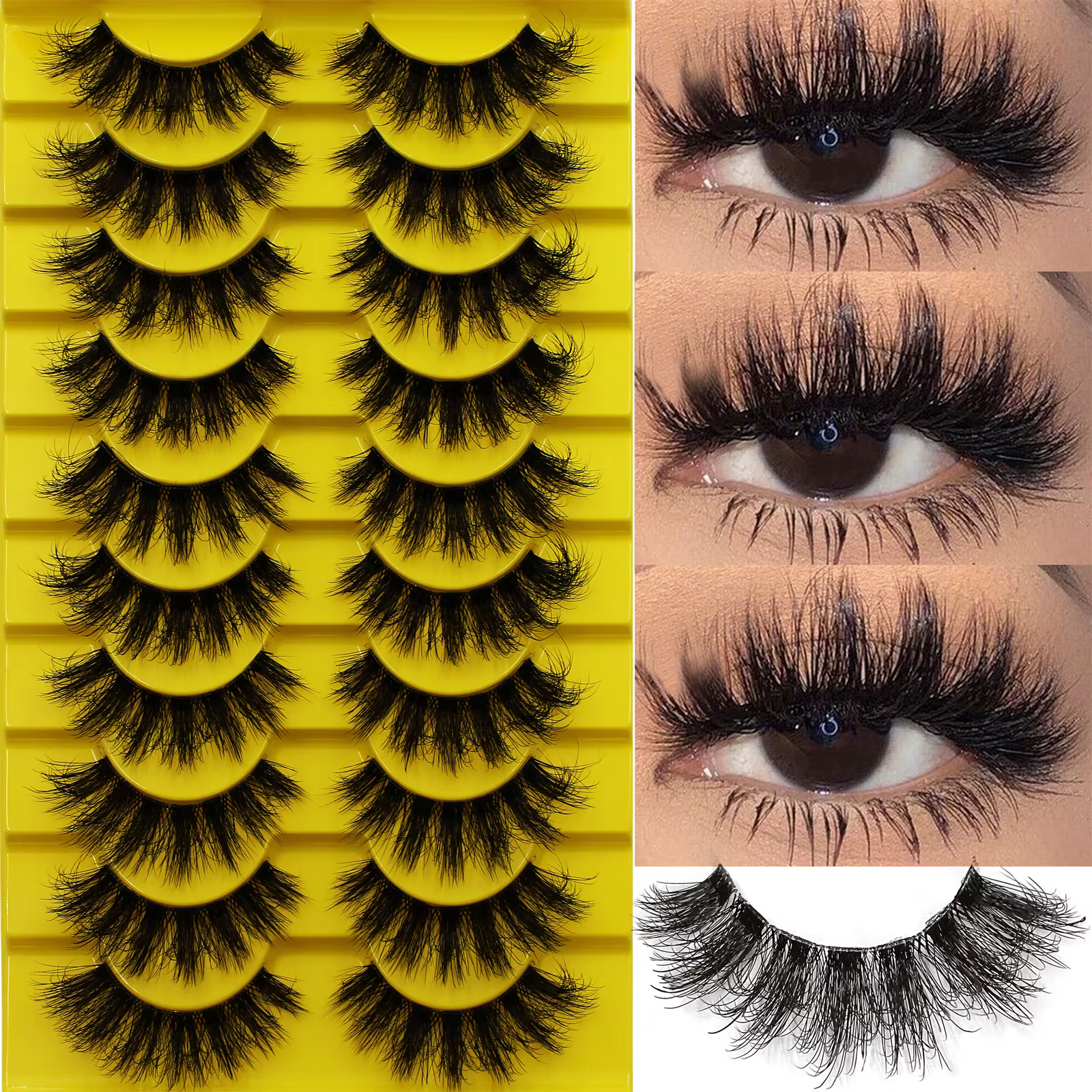 Faux cils moelleux russes, cils à bande 3D, maquillage désordonné, cils optiques moelleux, 10 paires
