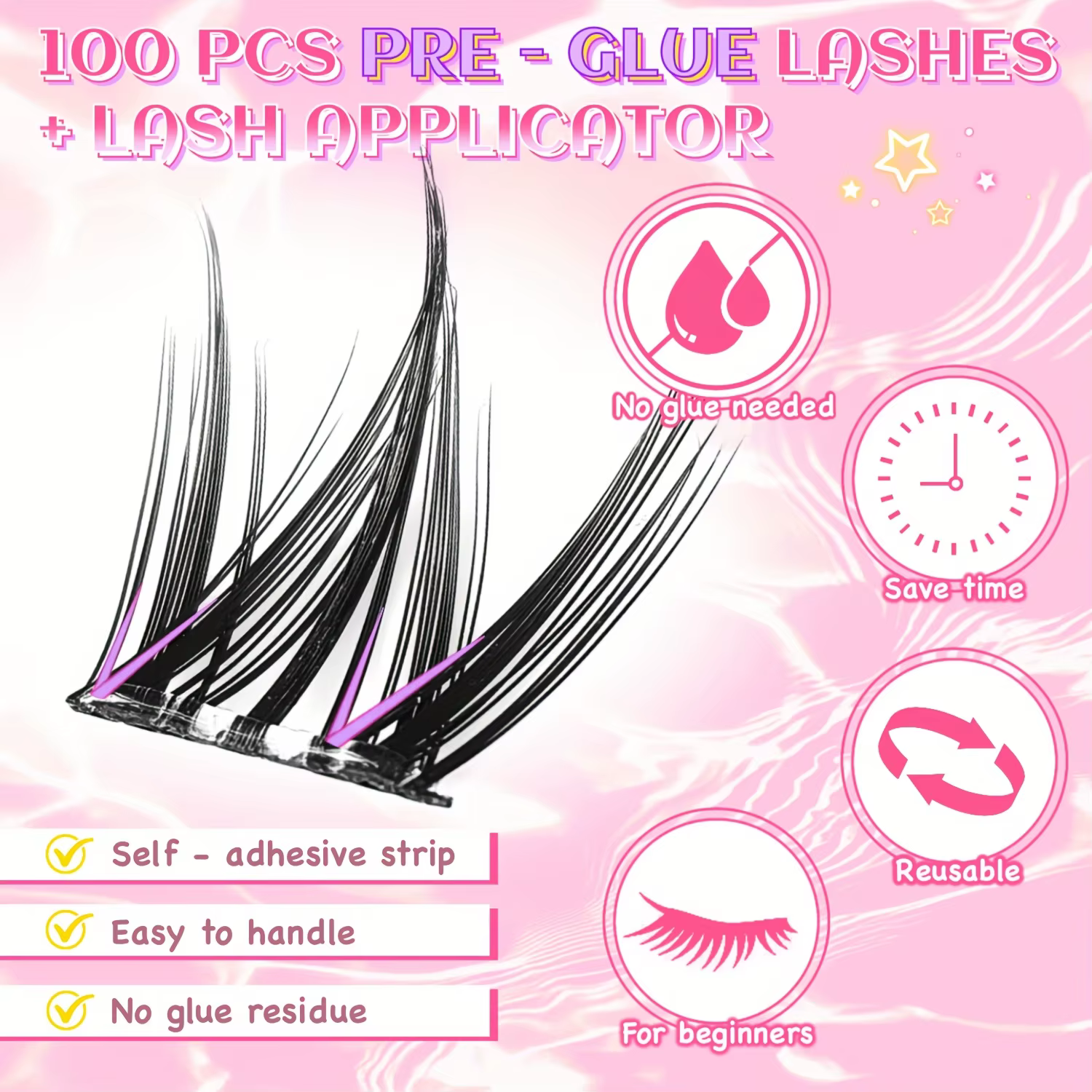 Kit d'extension de faux cils de style coréen : 100 grappes auto-adhésives, super douces et d'un aspe
