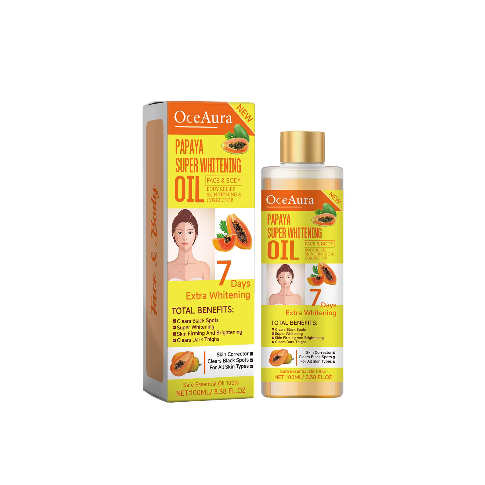 Huile corporelle blanchissante au papaye, nourrissante, éclaircissante, soins pour la peau, relaxant