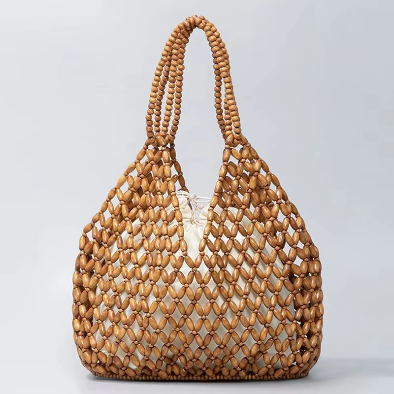 Sac à main tissé à la main avec perles pour femmes, sac à bandoulière exquis en perles de bois ajour