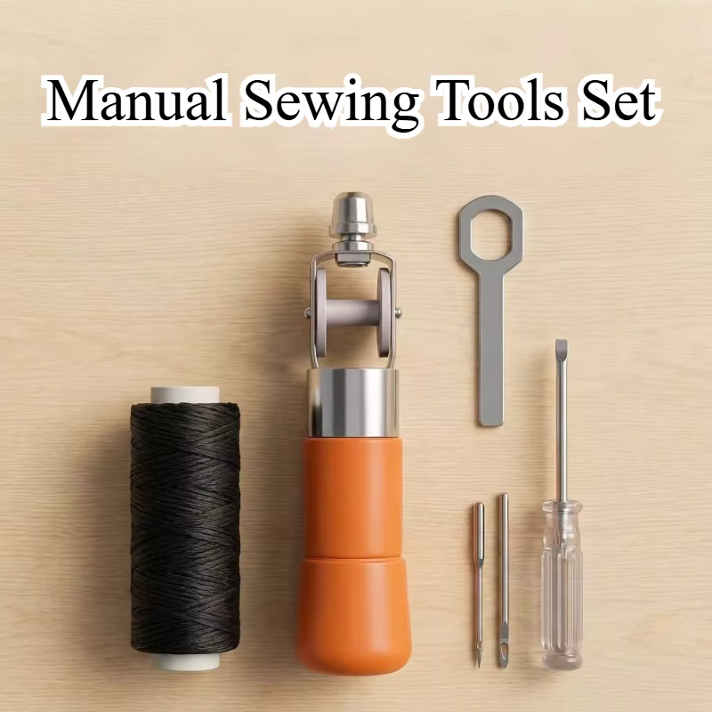 Kit d'outils de maroquinerie avec machine à coudre manuelle à manche en bois pour le bricolage de sa