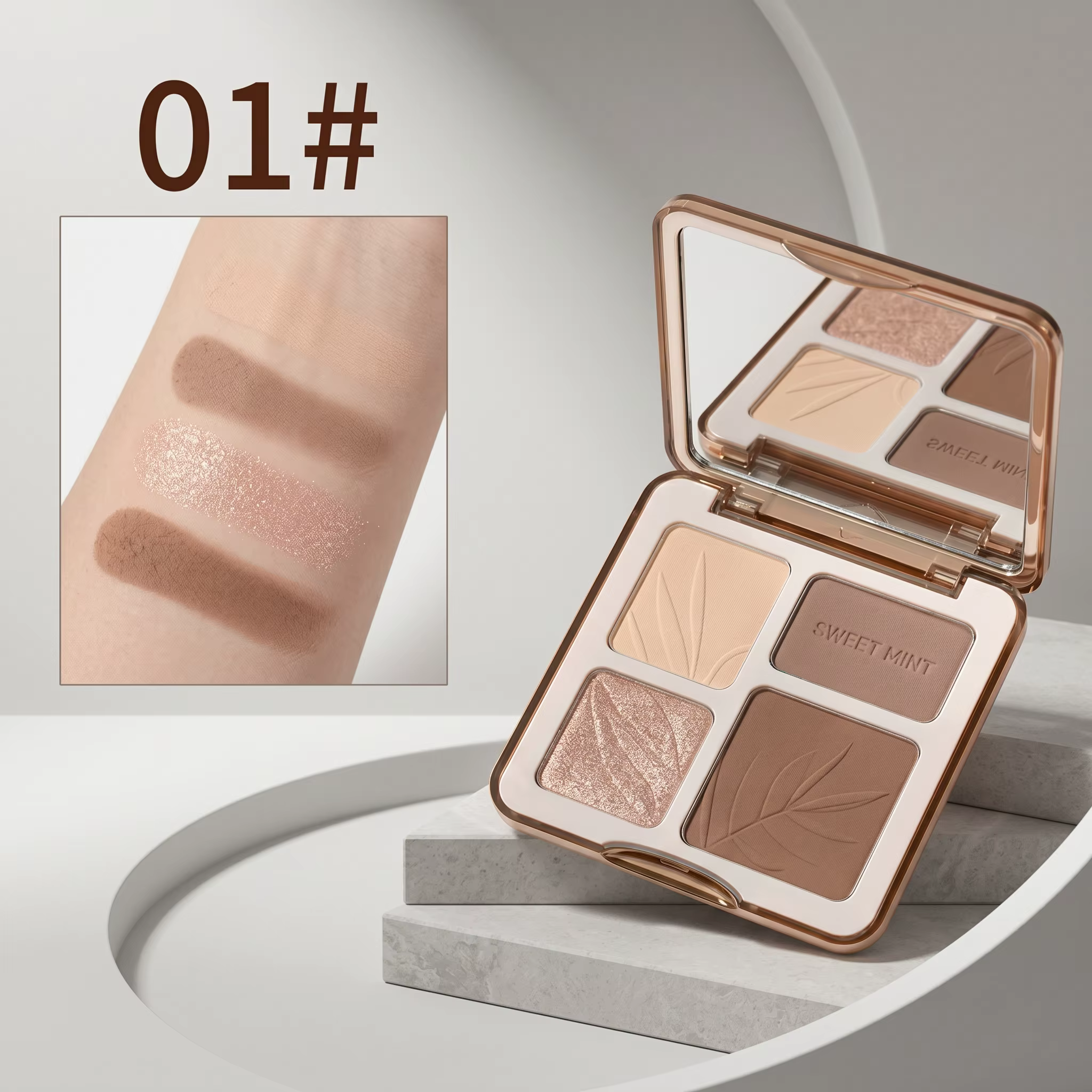 Palette de contour 4 couleurs Sweetmint, surligneur et contour intégrés, texture fine, facile à esto