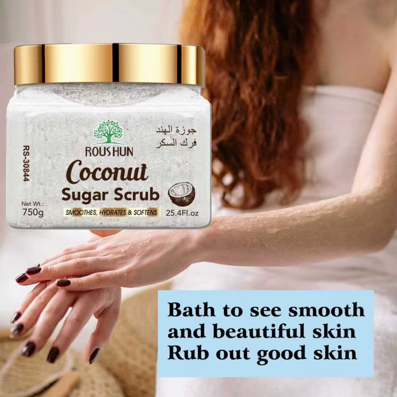 ROUSHUN Gommage au sucre de coco, grand format familial, gommage corporel doux pour un nettoyage en 