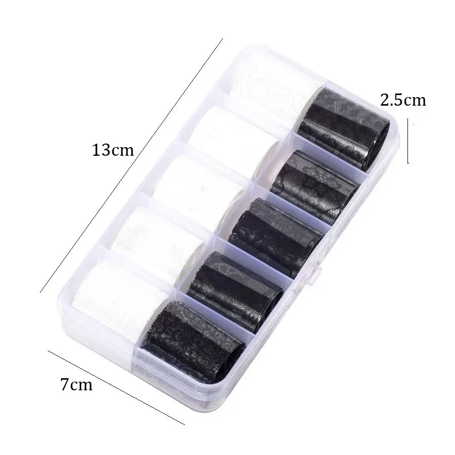 Feuille de transfert de dentelle noire et blanche, 10 rouleaux de 2.5x60cm, pour Nail Art, enveloppe