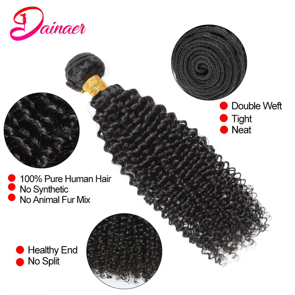 Mèches Mongoles Naturelles Remy Crépues et Bouclées, Extension de Cheveux Humains Afro avec Fermetur