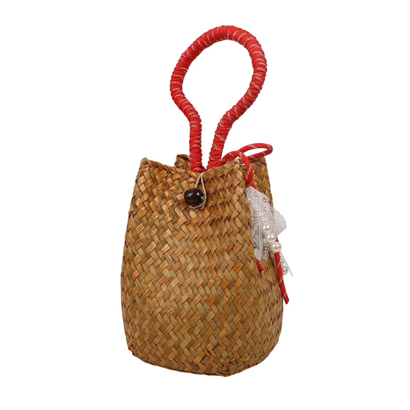 Sac tissé en paille fait à la main pour fille, panier d'été tissé à la mode pour voyage, sac pour té