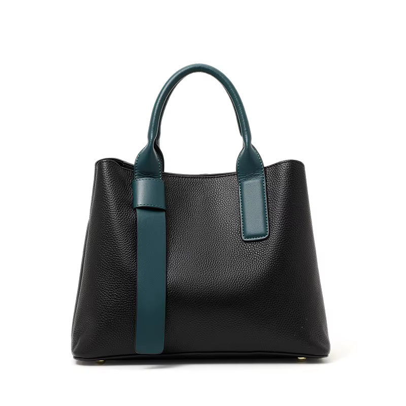 Sac à main chic en cuir color-block avec poignées supérieures